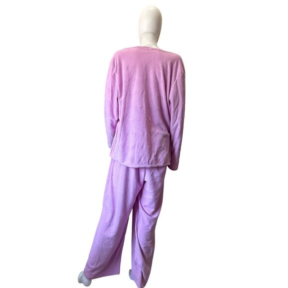 Pink K Button-Up Pajama Soft Textured 100% Polyester Lounge Wear 1X 2-Piece Set - Picture 2 of 8